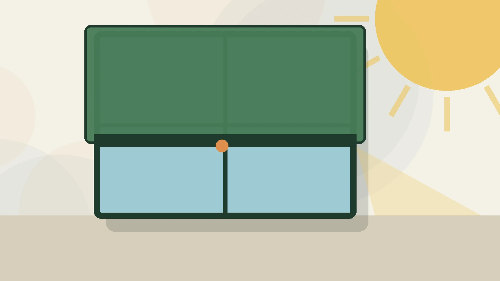 Editorial illustration of a sunlit window with a green shade blocking afternoon heat